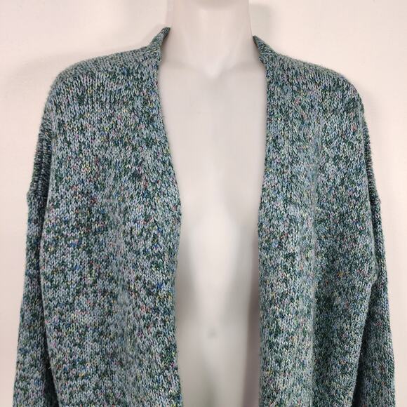 LOFT Women's Cardigan Sweater Long Sleeve Open Front Knit Large Green Multicolor - Picture 3 of 9